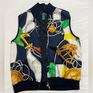 LRL Sailing Vest Lauren Ralph Lauren Nautical Zip Up 100% Silk Large